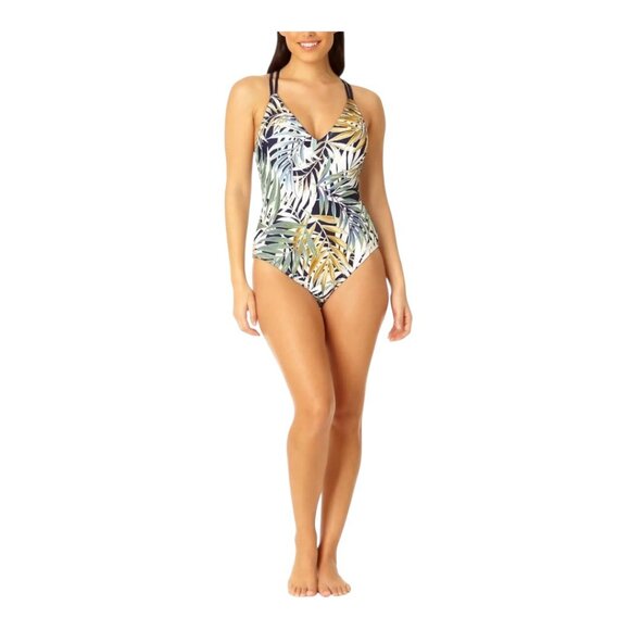 Hurley Tropical Leaf Print One-Piece Swimsuit Cross-Back Straps Women SZ XL - Picture 8 of 12